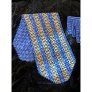 Quilted Table Runner 16x54" Blue Yellow French Country Reversible, 8 Napkins